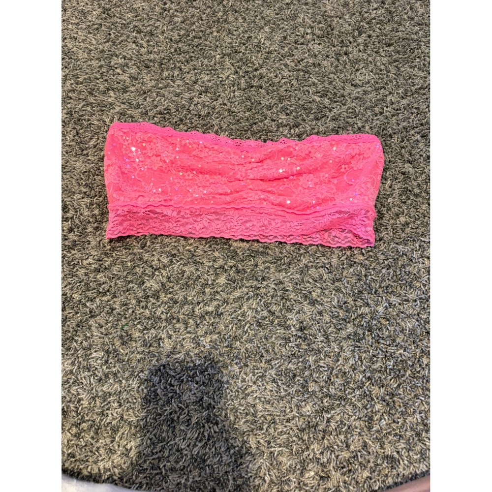 Vanity Essentials Neon Pink Sequin Lace Bandeau Top Womens Large Strapless Bra